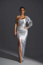 Rochie Lungă Silk Lust cu Decupaj și Mâneci Bufante - Sia House Sia House pentru femei elegante